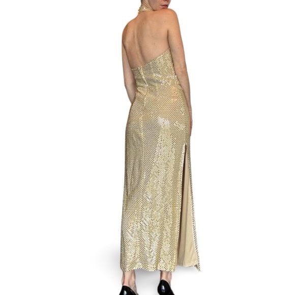GOLD HALTER NECK EVENING DRESS - Picture 4 of 8
